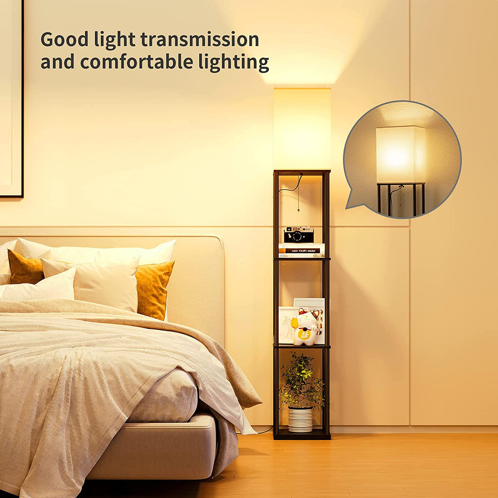 Floor Lamp with Shelves, Standing Lamps for Living Room, Black