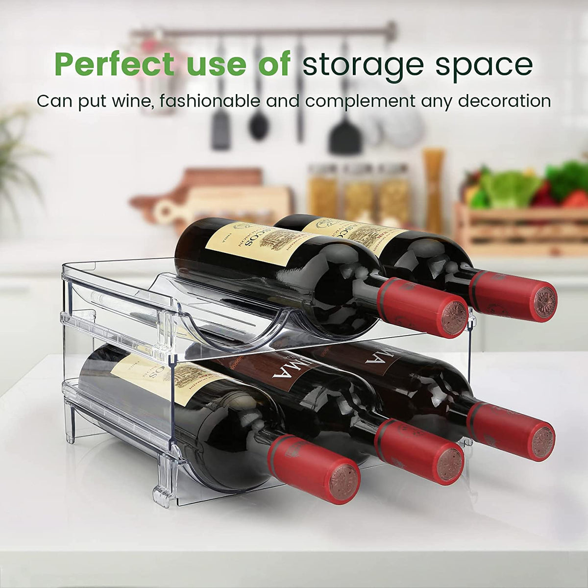 Cabinet Water Bottle Organizer - Set of 2 Stackable Storage Racks for Efficient Water Bottle Management