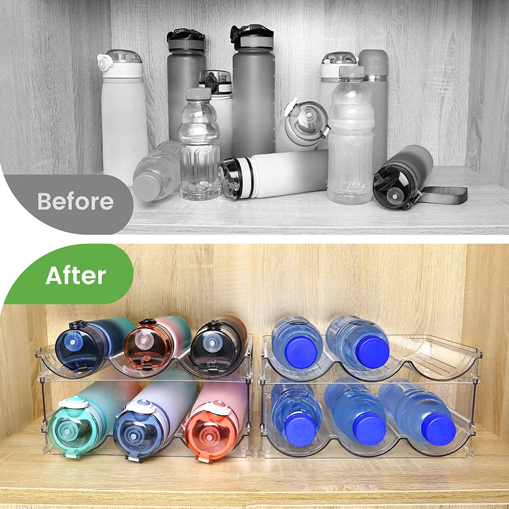 Cabinet Water Bottle Organizer - Set of 2 Stackable Storage Racks for Efficient Water Bottle Management