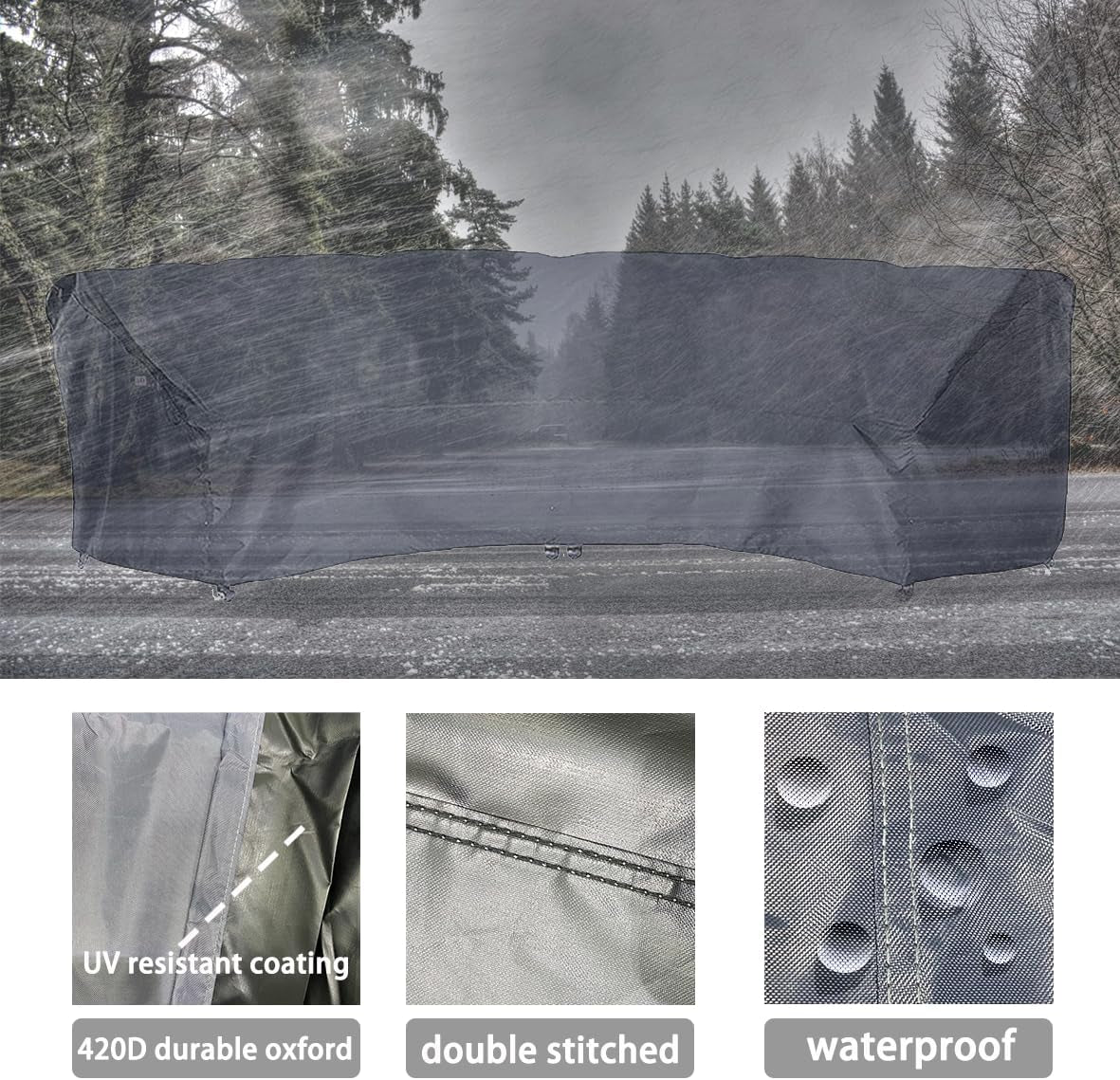 Curved Sofa Cover Outdoor Furniture Covers Waterproof Curved Furniture Cover Heavy Duty Patio Furniture Covers Extra Large U Shaped Sectional Furniture Cover for Winter Lawn Garden