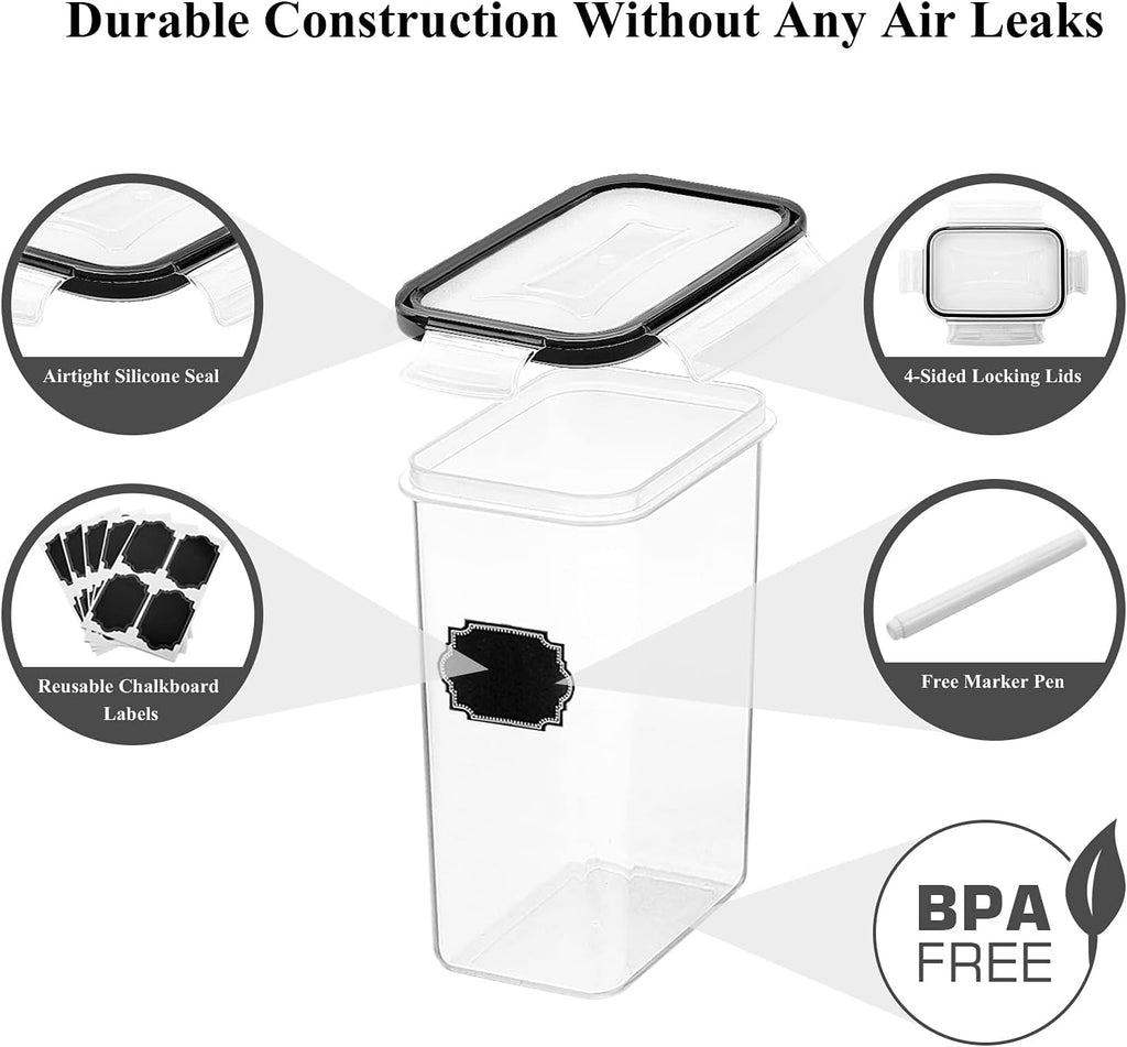 Airtight Food Storage Containers with Lids, 14PC Plastic Kitchen Storage Containers for Pantry Organization and Storage, Cereal, Flour and Sugar Containers, Include 20 Labels & Pen
