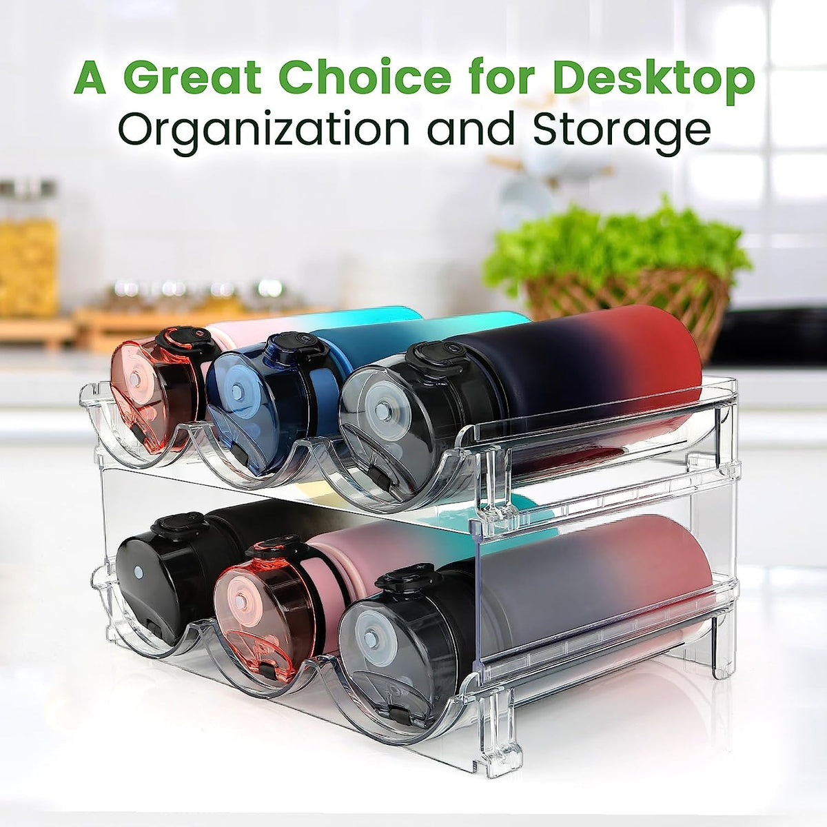 Cabinet Water Bottle Organizer - Set of 2 Stackable Storage Racks for Efficient Water Bottle Management