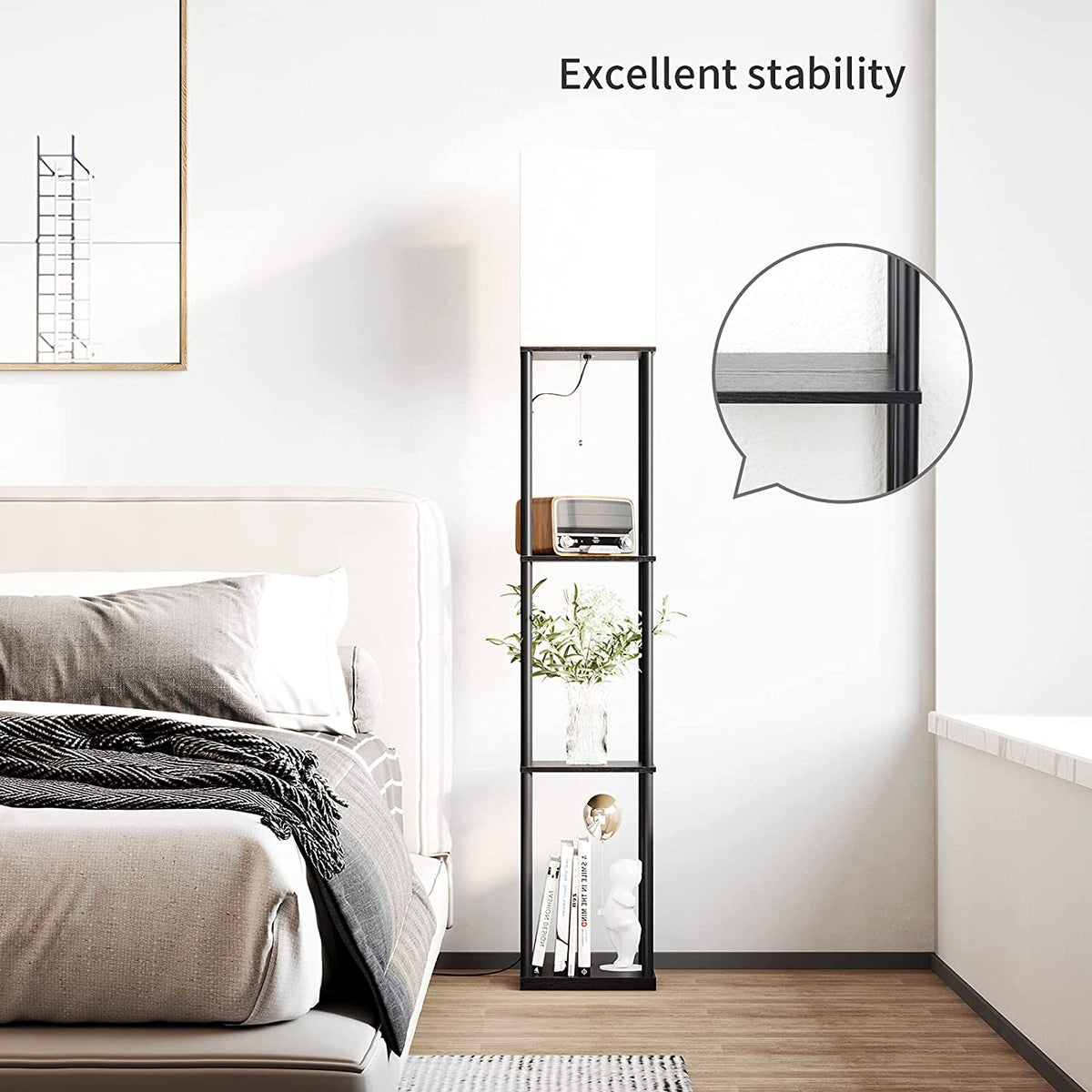 Floor Lamp with Shelves, Standing Lamps for Living Room, Black