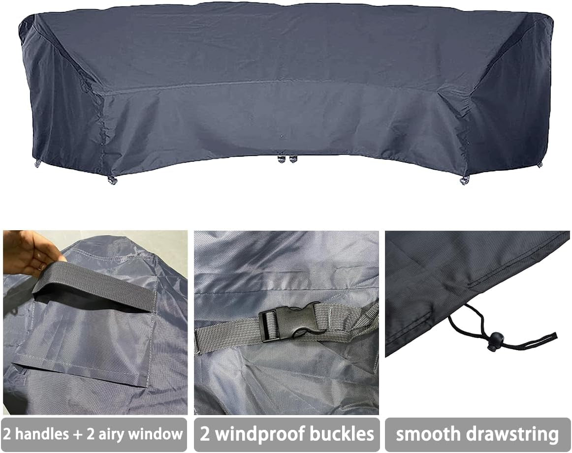 Curved Sofa Cover Outdoor Furniture Covers Waterproof Curved Furniture Cover Heavy Duty Patio Furniture Covers Extra Large U Shaped Sectional Furniture Cover for Winter Lawn Garden