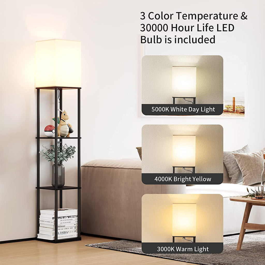 Floor Lamp with Shelves, Standing Lamps for Living Room, Black