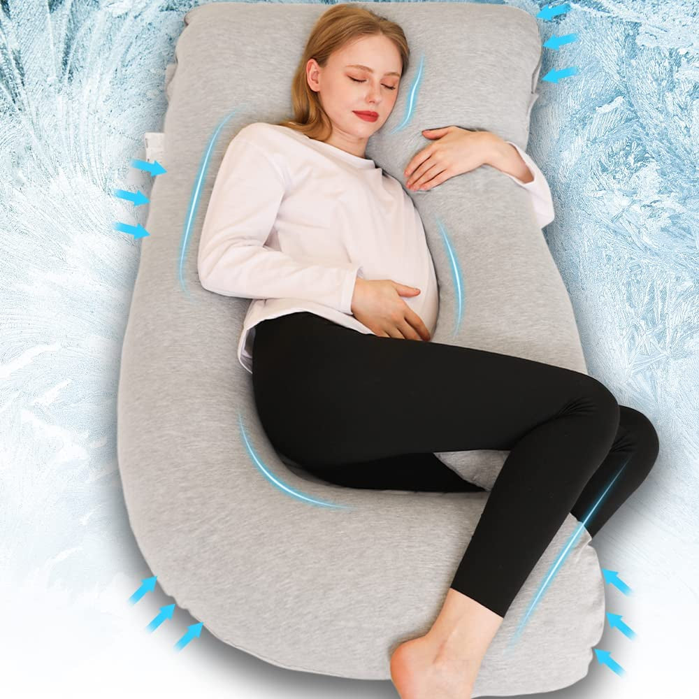 U-Shaped Full Body Pregnancy Pillow - 58 Inch Cooling Maternity Pillow for Comfortable Sleep During Pregnancy