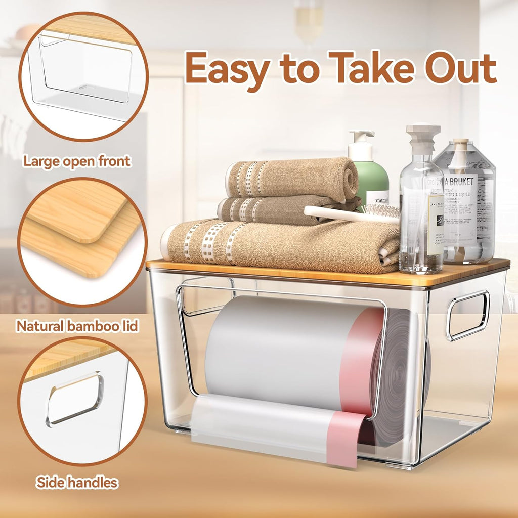 3 Pack Trash Bag Holder with Bamboo Lid Stackable Trashbag Dispenser