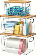 3 Pack Trash Bag Holder with Bamboo Lid Stackable Trashbag Dispenser