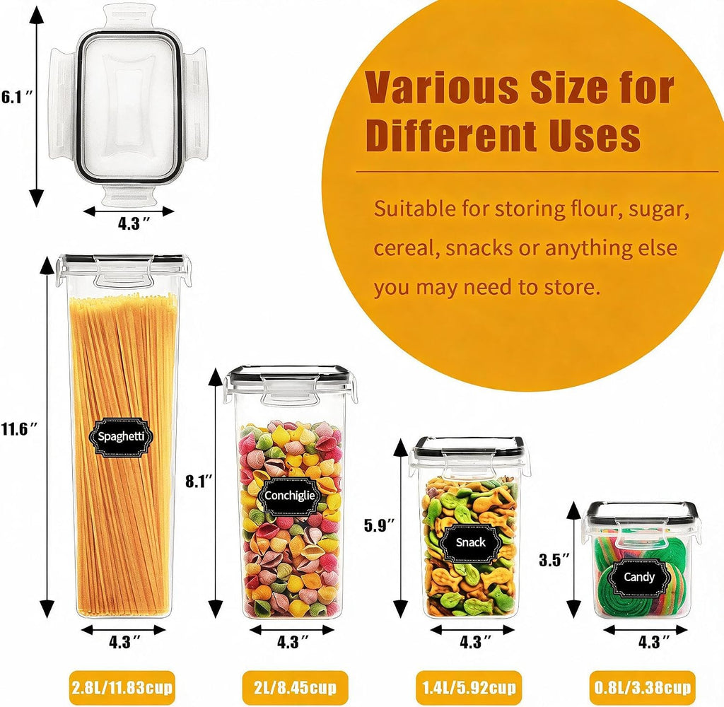 Airtight Food Storage Containers with Lids, 14PC Plastic Kitchen Storage Containers for Pantry Organization and Storage, Cereal, Flour and Sugar Containers, Include 20 Labels & Pen