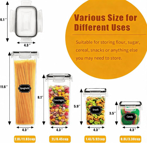 Airtight Food Storage Containers with Lids, 14PC Plastic Kitchen Storage Containers for Pantry Organization and Storage, Cereal, Flour and Sugar Containers, Include 20 Labels & Pen
