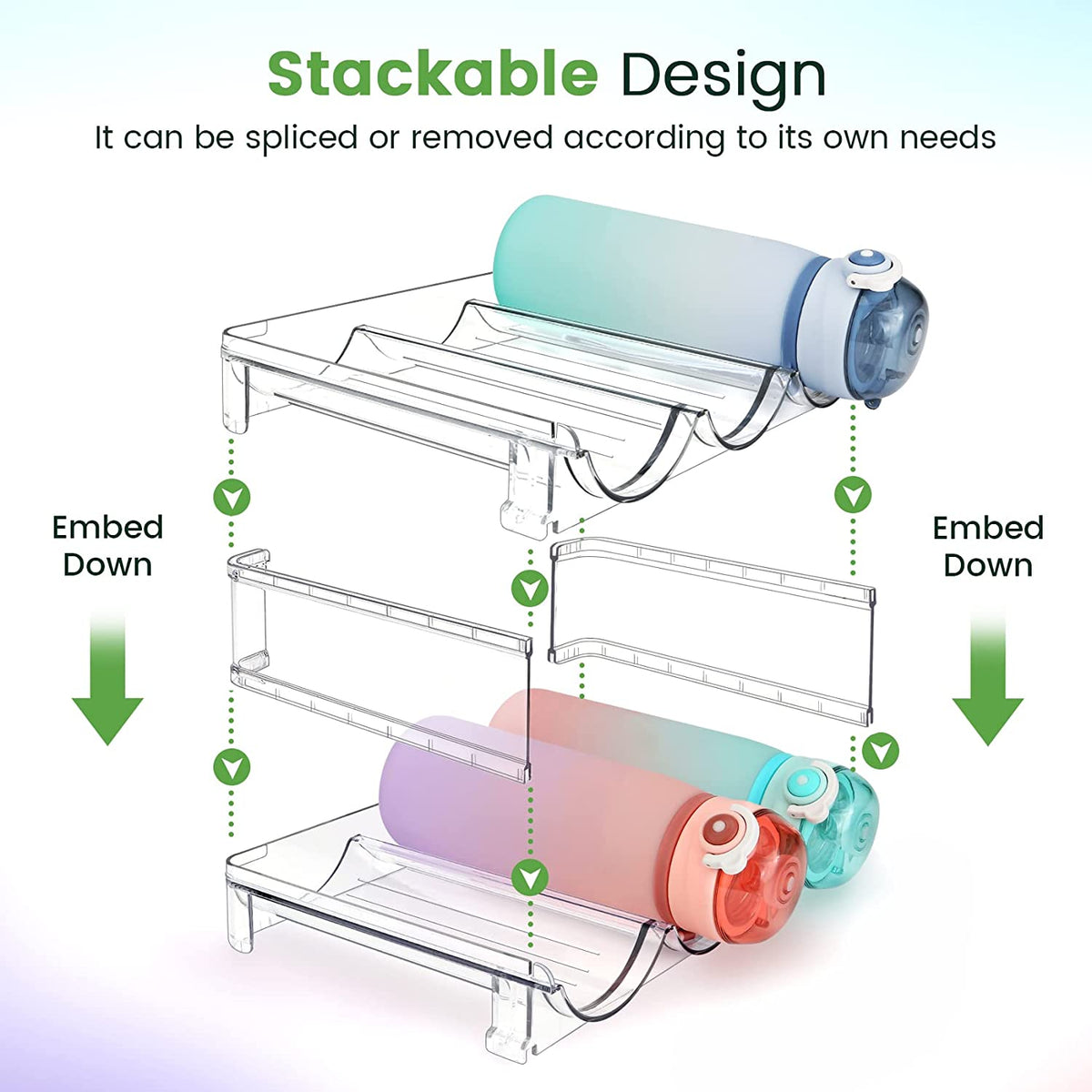Cabinet Water Bottle Organizer - Set of 2 Stackable Storage Racks for Efficient Water Bottle Management