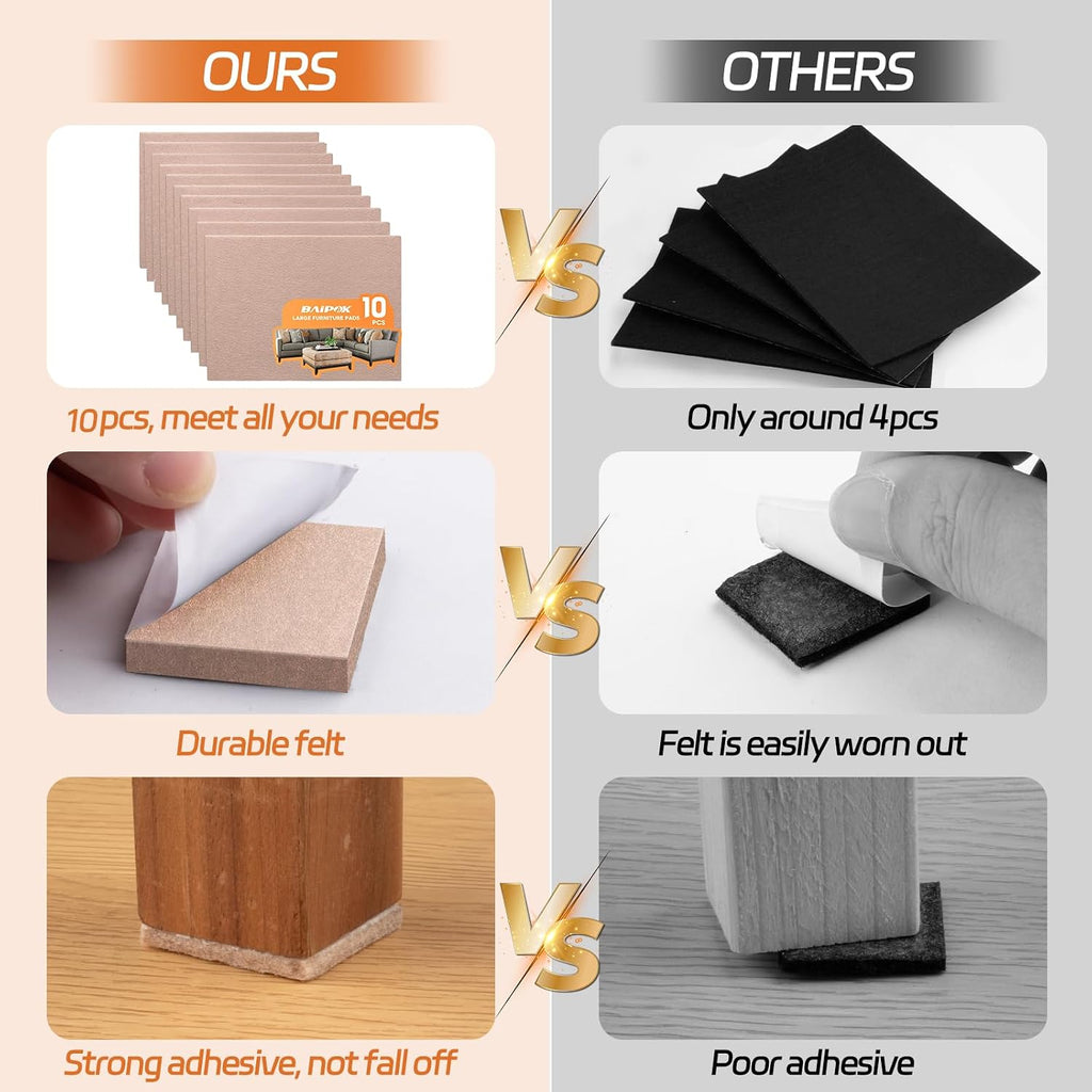 Felt Furniture Pads 10Pcs 8" X 6" Self Adhesive Furniture Felt Pads