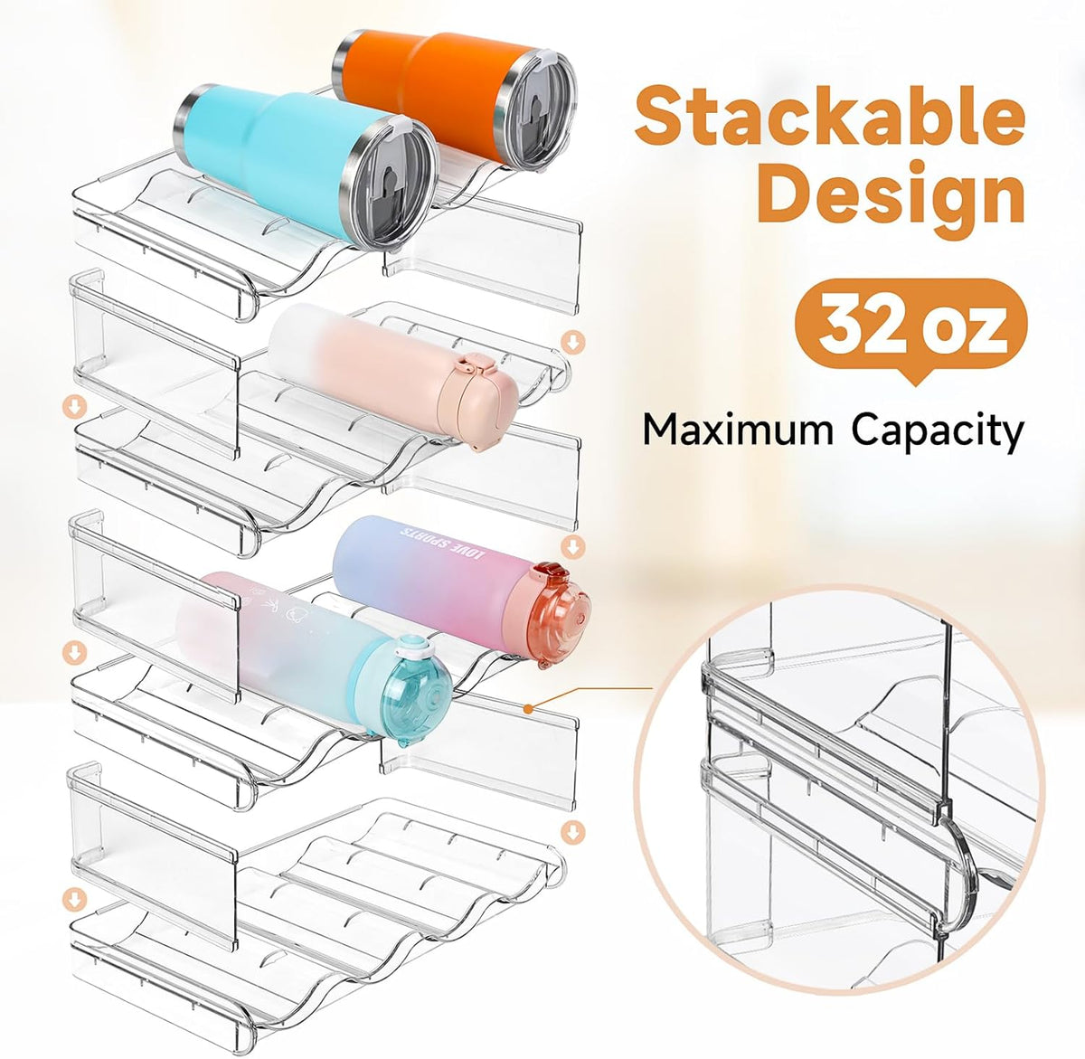Water Bottle Organizer 4 Tier Large Compartment Water Bottle Holder